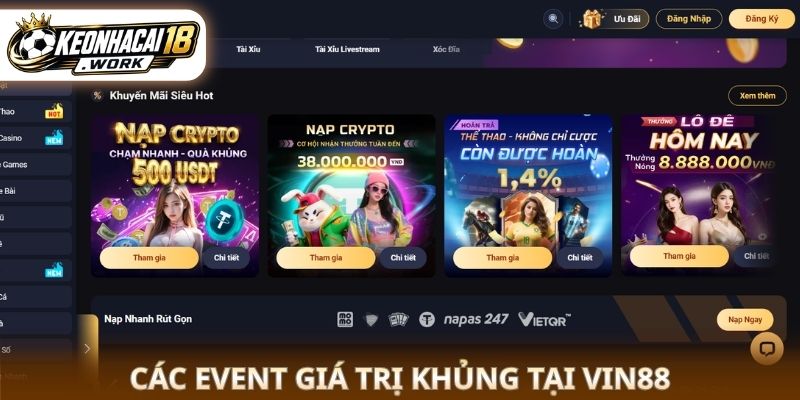Các event giá trị khủng tại Vin88